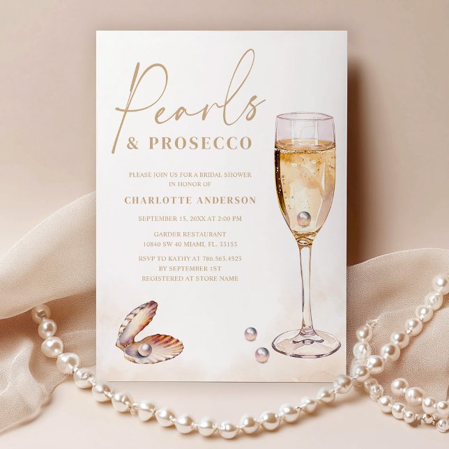 Elegantes Pearls Prosecco Brautparty Einladung (Von Creator hochgeladen)
