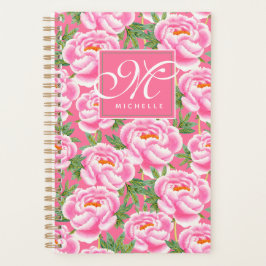 Elegantes Peonies-Muster - Hot Pink, Mit Monogramm Planer