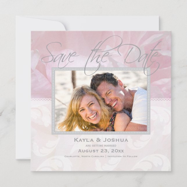 Elegantes Peony Save the Date: Silber Einladung (Vorderseite)