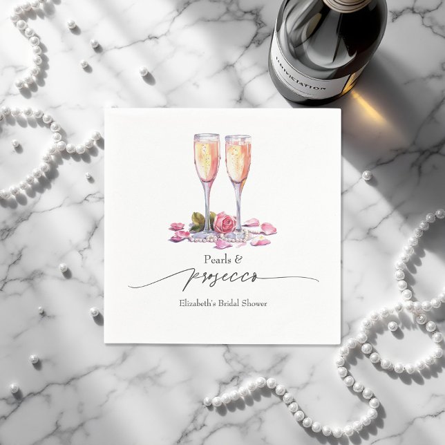 Elegantes Perlen, Petalen und Prosecco-Brautparty Serviette (Elegant Pearls & Prosecco Bridal Shower Napkins)