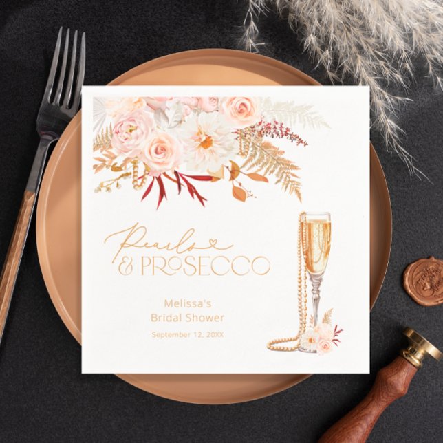 Elegantes Perlen & Prosecco Brautparty Serviette (Von Creator hochgeladen)