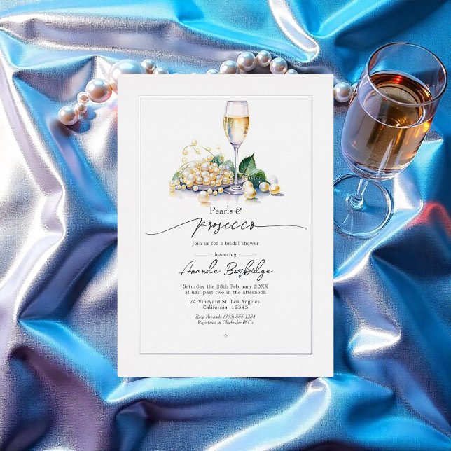 Elegantes Perlen und Prosecco-Brautparty Folieneinladung (Elegant Pearls and Prosecco Bridal Shower Foil Invitation)