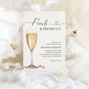 Elegantes Perlen- und Prosecco-Script-Brautparty Einladung