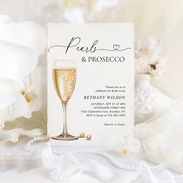 Elegantes Perlen- und Prosecco-Script-Brautparty Einladung (Von Creator hochgeladen)