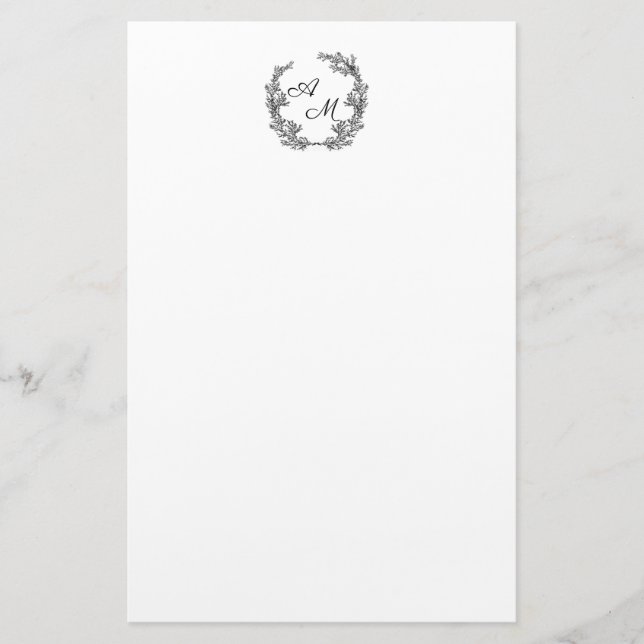 Elegantes Personalisierbares Monogramm-Kranz Briefpapier (Vorderseite)