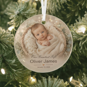 Elegantes personalisiertes Baby-Jungen-Foto-Andenk Ornament Aus Glas