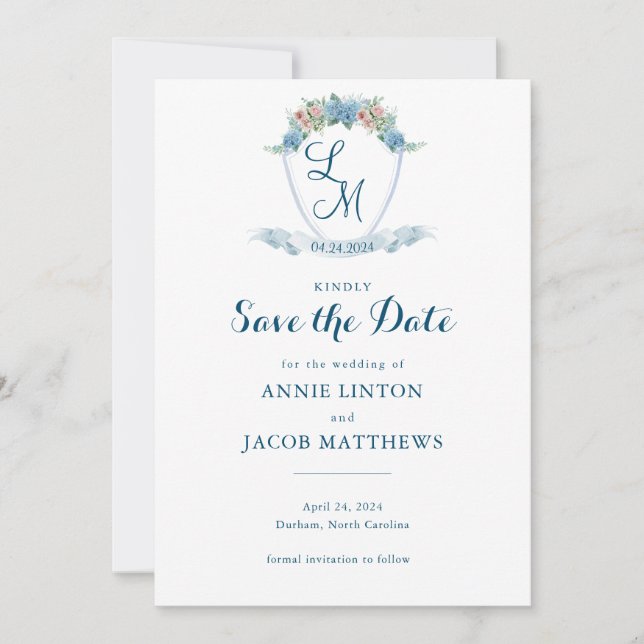 Elegantes Personalisiertes Blue Hydrangea Wedding  Save The Date (Vorderseite)