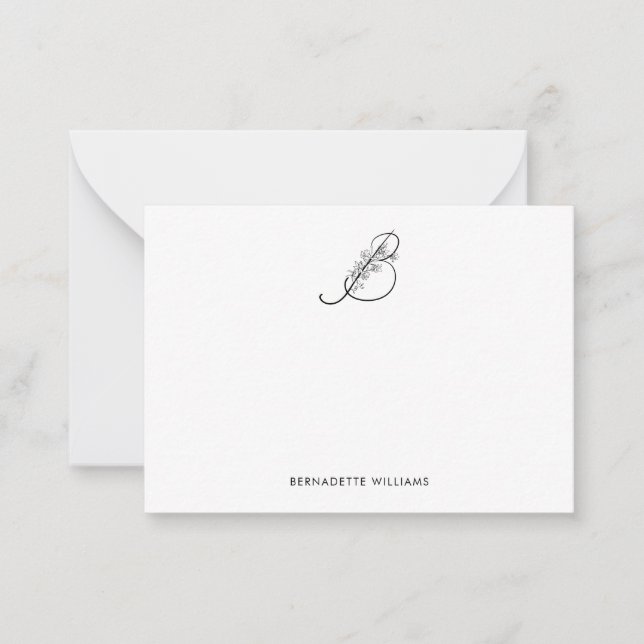 Elegantes Personalisiertes Flower Script Monogram Mitteilungskarte (Vorderseite)