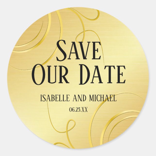 Elegantes Personalisiertes Gold Save the Date Gebl Runder Aufkleber (Vorderseite)