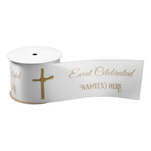 Elegantes Personalisiertes Golden Palm Cross Taufb Satinband