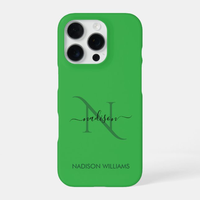 Elegantes personalisiertes grünes Monogramm iPhone Hülle (Rückseite)