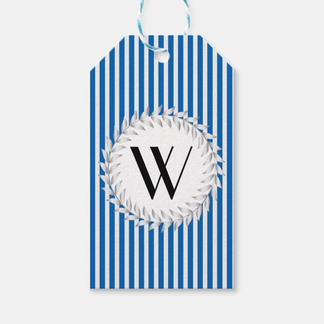 Elegantes Personalisiertes Monogramm auf blauen St Geschenkanhänger (Vorderseite)