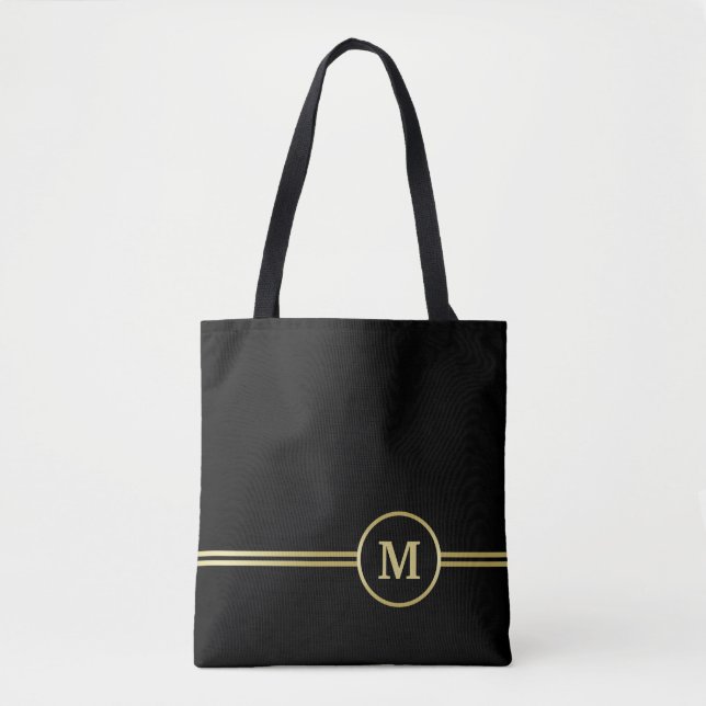 Elegantes, Personalisiertes Monogramm auf schwarz (Vorderseite)