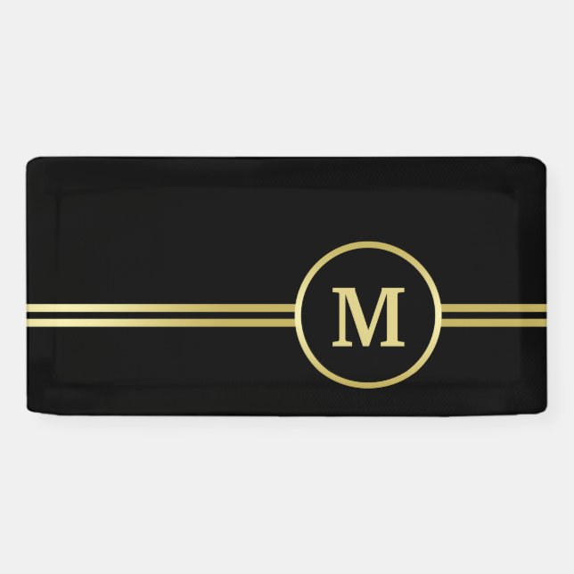 Elegantes, Personalisiertes Monogramm auf schwarz Banner (Horizontal)