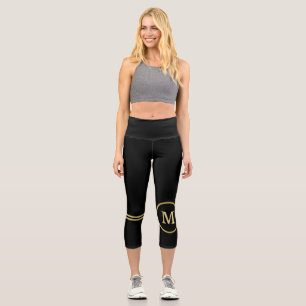 Elegantes, Personalisiertes Monogramm auf schwarz Capri Leggings