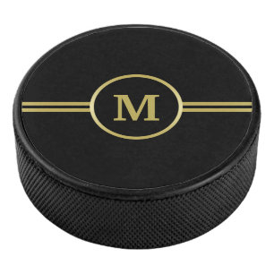Elegantes, Personalisiertes Monogramm auf schwarz Eishockey Puck