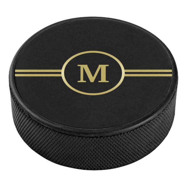 Elegantes, Personalisiertes Monogramm auf schwarz Eishockey Puck (3/4)