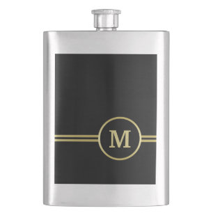 Elegantes, Personalisiertes Monogramm auf schwarz Flachmann