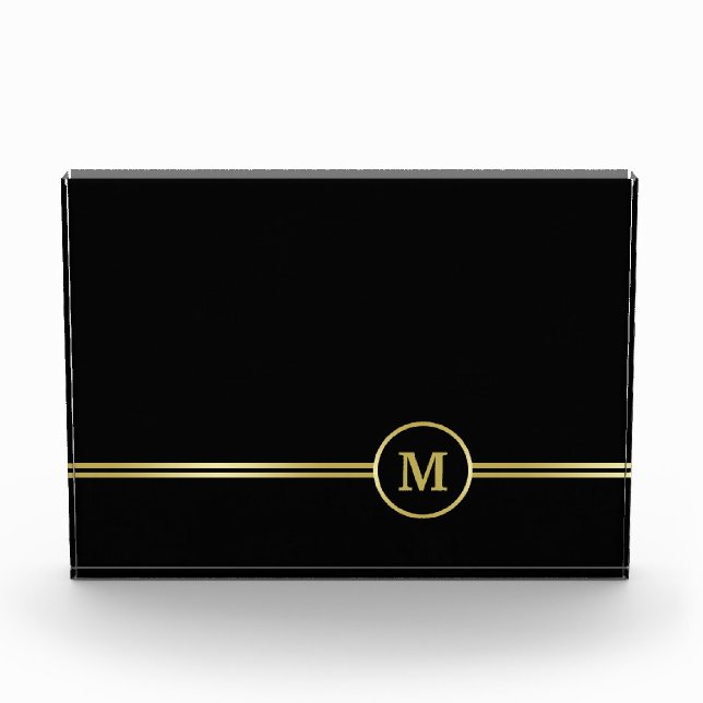 Elegantes, Personalisiertes Monogramm auf schwarz Fotoblock (Vorderseite)