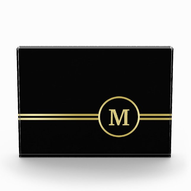 Elegantes, Personalisiertes Monogramm auf schwarz Fotoblock (Vorderseite)