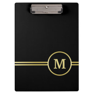 Elegantes, Personalisiertes Monogramm auf schwarz Klemmbrett