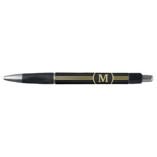 Elegantes, Personalisiertes Monogramm auf schwarz Kugelschreiber