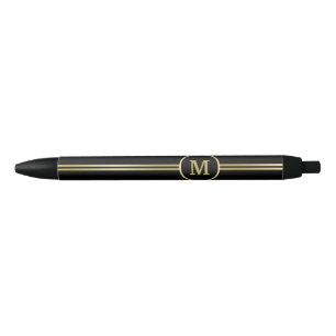 Elegantes, Personalisiertes Monogramm auf schwarz Kugelschreiber