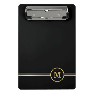 Elegantes, Personalisiertes Monogramm auf schwarz Mini Klemmbrett