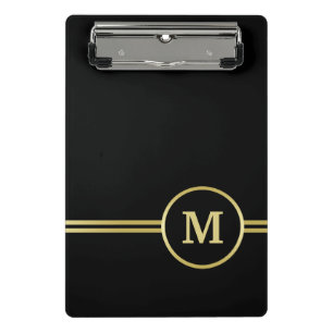 Elegantes, Personalisiertes Monogramm auf schwarz Mini Klemmbrett