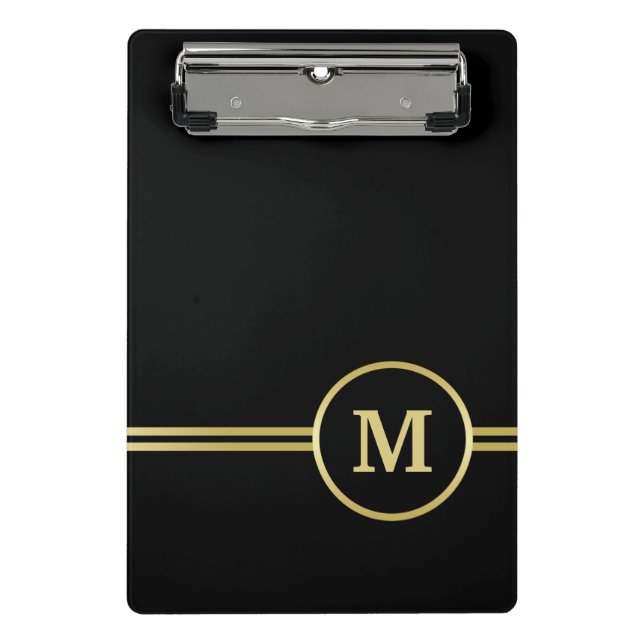 Elegantes, Personalisiertes Monogramm auf schwarz Mini Klemmbrett (Vorderseite)