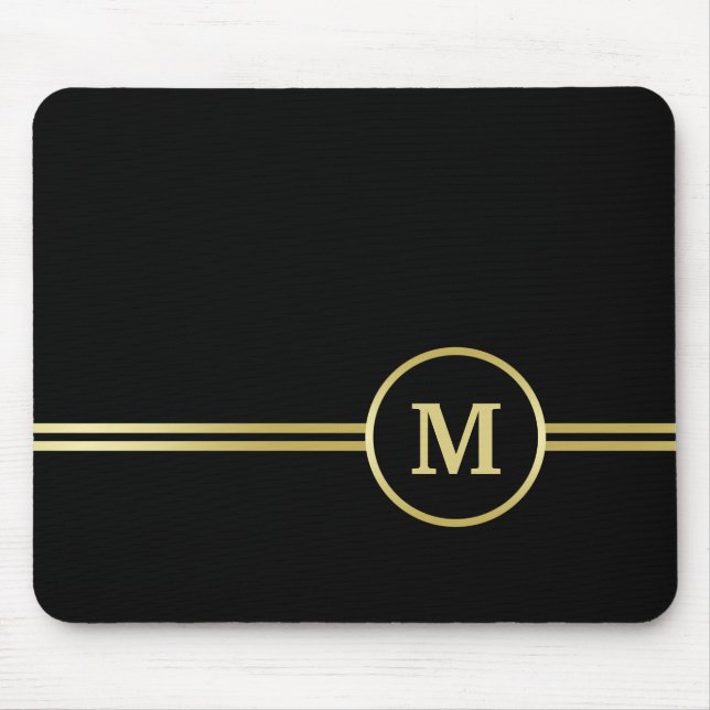 Elegantes, Personalisiertes Monogramm auf schwarz Mousepad (Vorne)