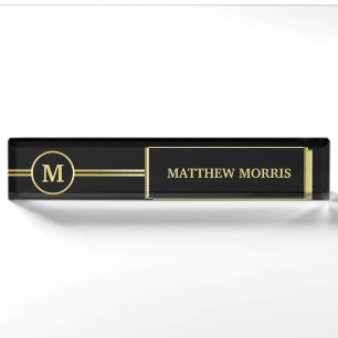 Elegantes, Personalisiertes Monogramm auf schwarz Namensplakette