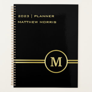 Elegantes, Personalisiertes Monogramm auf schwarz Planer