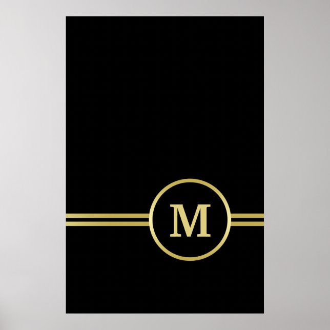 Elegantes, Personalisiertes Monogramm auf schwarz Poster (Vorne)