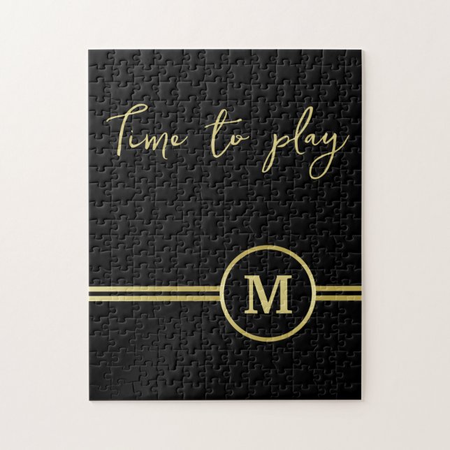 Elegantes, Personalisiertes Monogramm auf schwarz Puzzle (Vertikal)