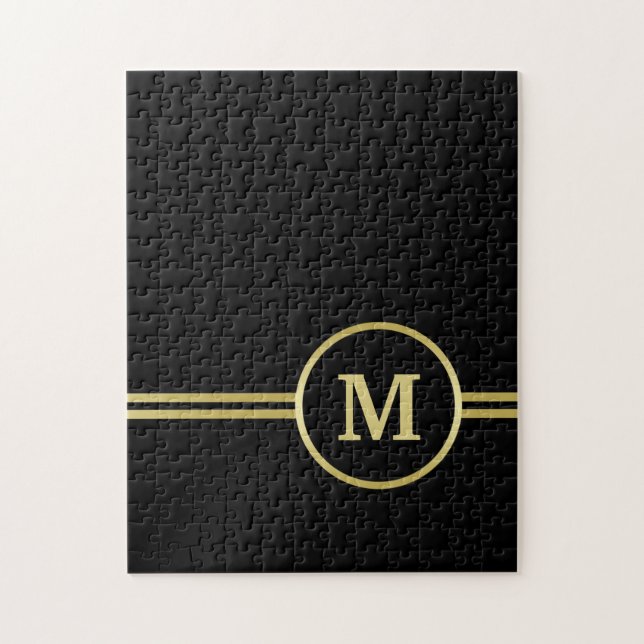 Elegantes, Personalisiertes Monogramm auf schwarz Puzzle (Vertikal)
