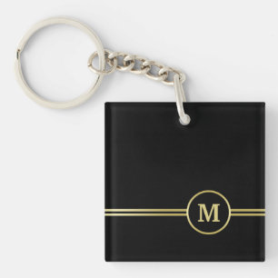 Elegantes, Personalisiertes Monogramm auf schwarz Schlüsselanhänger