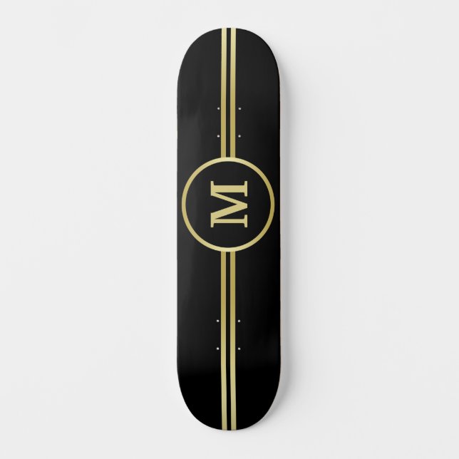 Elegantes, Personalisiertes Monogramm auf schwarz Skateboard (Vorderseite)
