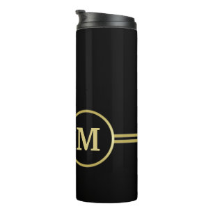 Elegantes, Personalisiertes Monogramm auf schwarz Thermosbecher