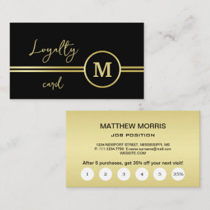 Elegantes, Personalisiertes Monogramm auf schwarz Treuekarte