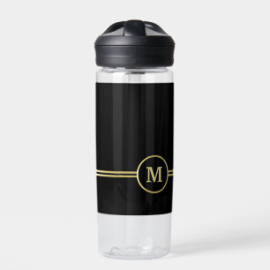 Elegantes, Personalisiertes Monogramm auf schwarz Trinkflasche