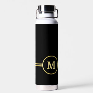 Elegantes, Personalisiertes Monogramm auf schwarz Trinkflasche