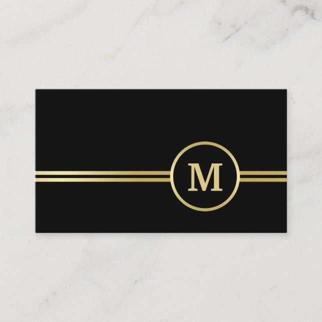 Elegantes, Personalisiertes Monogramm auf schwarz Visitenkarte (Vorderseite)
