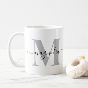 Elegantes personalisiertes Monogramm Grau Schwarz  Kaffeetasse