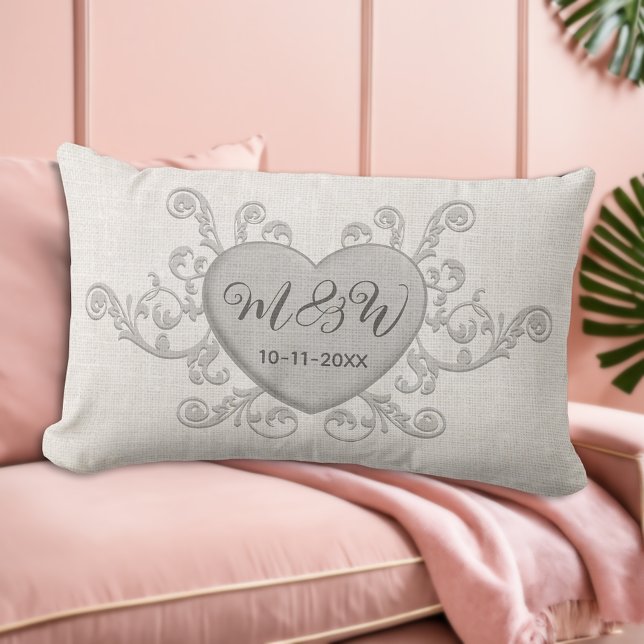 Elegantes Personalisiertes Monogramm Hochzeitsgesc Lendenkissen (A Timeless Keepsake: Elegant Personalized Wedding Pillow 💑🕊️)