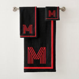 Elegantes personalisiertes Monogramm in Schwarz un Badhandtuch Set