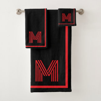 Elegantes personalisiertes Monogramm in Schwarz un Badhandtuch Set