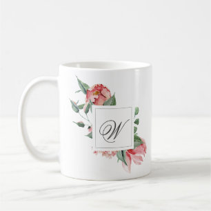 Elegantes Personalisiertes Monogramm mit rosa Rose Kaffeetasse
