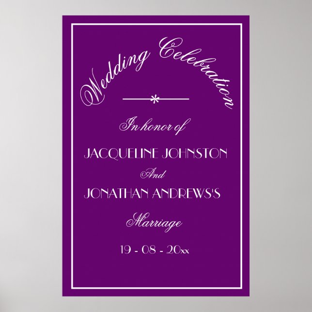 Elegantes Personalisiertes Namensschild für Hochze Poster (Vorne)