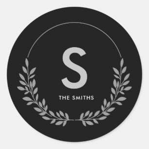 Elegantes personalisiertes Schwarz-Weiß-Monogramm Runder Aufkleber